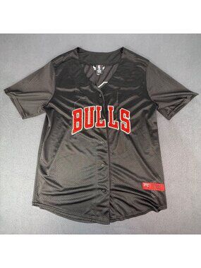 NBA Chicago Bulls Jersey Mens Med Black Button Up Mesh Jersey Bulls 66 EUC